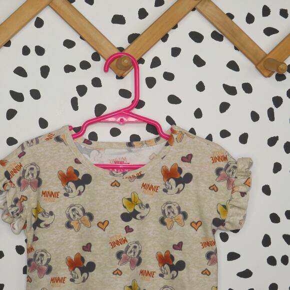Disney Minnie Mouse Tan Ruffle Sleeve Toddler Graphic Top - Picture 2 of 7